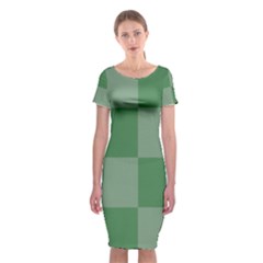 Green Gingham Check Squares Pattern Classic Short Sleeve Midi Dress by yoursparklingshop