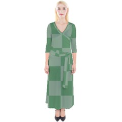 Green Gingham Check Squares Pattern Quarter Sleeve Wrap Maxi Dress by yoursparklingshop