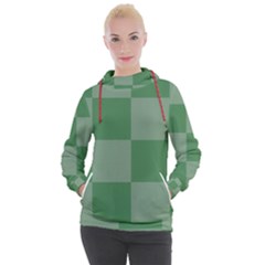 Green Gingham Check Squares Pattern Women s Hooded Pullover