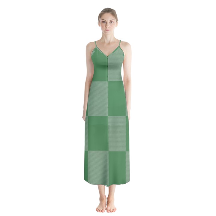 Green Gingham Check Squares Pattern Button Up Chiffon Maxi Dress