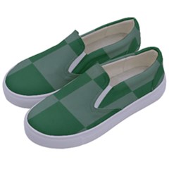 Green Gingham Check Squares Pattern Kids  Canvas Slip Ons by yoursparklingshop