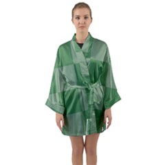 Green Gingham Check Squares Pattern Long Sleeve Satin Kimono by yoursparklingshop