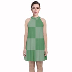 Green Gingham Check Squares Pattern Velvet Halter Neckline Dress  by yoursparklingshop