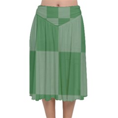 Green Gingham Check Squares Pattern Velvet Flared Midi Skirt