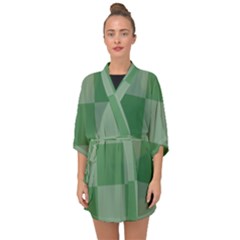 Green Gingham Check Squares Pattern Half Sleeve Chiffon Kimono by yoursparklingshop