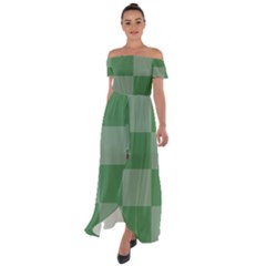 Green Gingham Check Squares Pattern Off Shoulder Open Front Chiffon Dress by yoursparklingshop