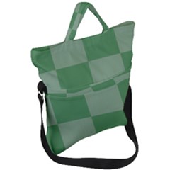 Green Gingham Check Squares Pattern Fold Over Handle Tote Bag by yoursparklingshop