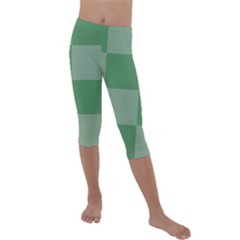 Green Gingham Check Squares Pattern Kids  Lightweight Velour Capri Leggings  by yoursparklingshop