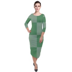 Green Gingham Check Squares Pattern Quarter Sleeve Midi Velour Bodycon Dress by yoursparklingshop