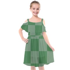 Green Gingham Check Squares Pattern Kids  Cut Out Shoulders Chiffon Dress by yoursparklingshop