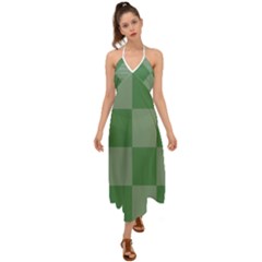 Green Gingham Check Squares Pattern Halter Tie Back Dress  by yoursparklingshop