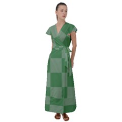 Green Gingham Check Squares Pattern Flutter Sleeve Maxi Dress by yoursparklingshop