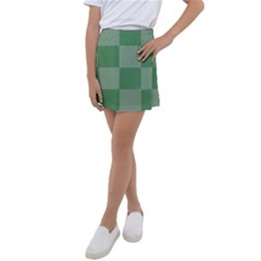 Green Gingham Check Squares Pattern Kids  Tennis Skirt by yoursparklingshop