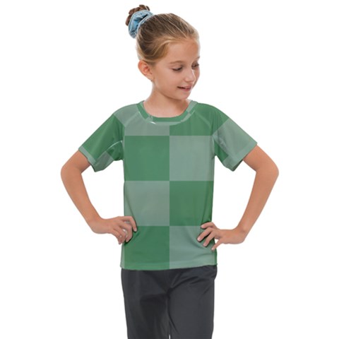 Green Gingham Check Squares Pattern Kids  Mesh Piece Tee by yoursparklingshop