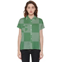 Green Gingham Check Squares Pattern Short Sleeve Pocket Shirt by yoursparklingshop