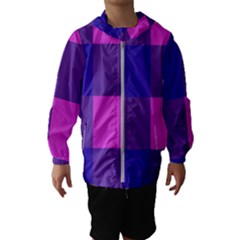 Blue And Pink Buffalo Plaid Check Squares Pattern Kids  Hooded Windbreaker