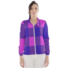 Blue And Pink Buffalo Plaid Check Squares Pattern Women s Windbreaker