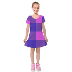 Blue And Pink Buffalo Plaid Check Squares Pattern Kids  Short Sleeve Velvet Dress