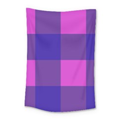 Blue And Pink Buffalo Plaid Check Squares Pattern Small Tapestry