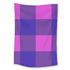 Blue And Pink Buffalo Plaid Check Squares Pattern Large Tapestry