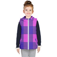 Blue And Pink Buffalo Plaid Check Squares Pattern Kids  Hooded Puffer Vest