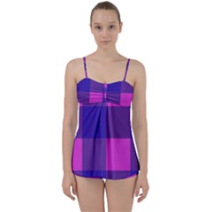 Blue And Pink Buffalo Plaid Check Squares Pattern Babydoll Tankini Set by yoursparklingshop