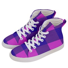 Blue And Pink Buffalo Plaid Check Squares Pattern Men s Hi-top Skate Sneakers by yoursparklingshop