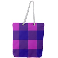 Blue And Pink Buffalo Plaid Check Squares Pattern Full Print Rope Handle Tote (large) by yoursparklingshop