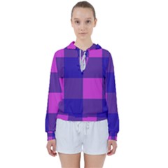 Blue And Pink Buffalo Plaid Check Squares Pattern Women s Tie Up Sweat