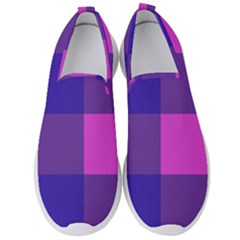 Blue And Pink Buffalo Plaid Check Squares Pattern Men s Slip On Sneakers by yoursparklingshop