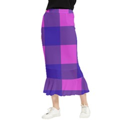 Blue And Pink Buffalo Plaid Check Squares Pattern Maxi Fishtail Chiffon Skirt by yoursparklingshop