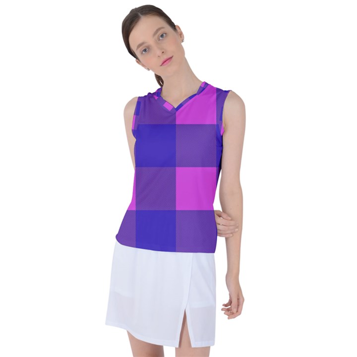 Blue And Pink Buffalo Plaid Check Squares Pattern Women s Sleeveless Sports Top