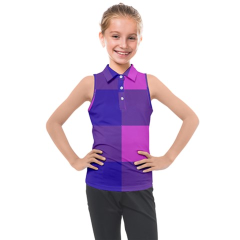 Blue And Pink Buffalo Plaid Check Squares Pattern Kids  Sleeveless Polo Tee by yoursparklingshop