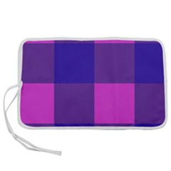 Blue And Pink Buffalo Plaid Check Squares Pattern Pen Storage Case (l) by yoursparklingshop