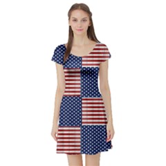 Red White Blue Stars And Stripes Short Sleeve Skater Dress by yoursparklingshop