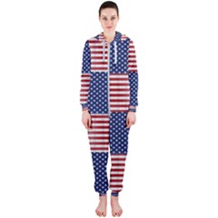 Red White Blue Stars And Stripes Hooded Jumpsuit (ladies) 