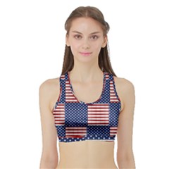 Red White Blue Stars And Stripes Sports Bra With Border by yoursparklingshop