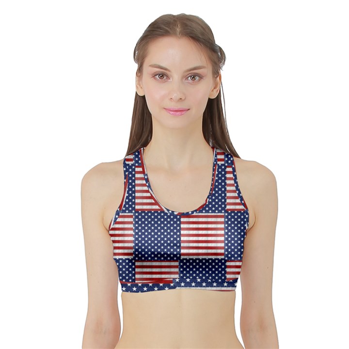 Red White Blue Stars And Stripes Sports Bra with Border