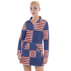 Red White Blue Stars And Stripes Women s Long Sleeve Casual Dress by yoursparklingshop