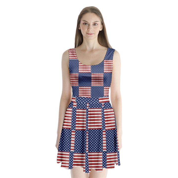 Red White Blue Stars And Stripes Split Back Mini Dress 