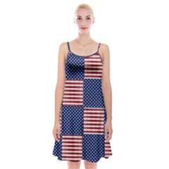 Red White Blue Stars And Stripes Spaghetti Strap Velvet Dress