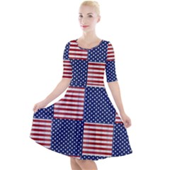 Red White Blue Stars And Stripes Quarter Sleeve A-line Dress by yoursparklingshop