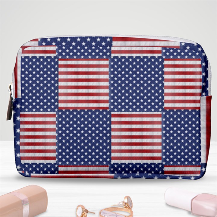 Red White Blue Stars And Stripes Make Up Pouch (Medium)