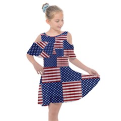 Red White Blue Stars And Stripes Kids  Shoulder Cutout Chiffon Dress by yoursparklingshop