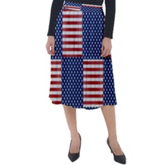 Red White Blue Stars And Stripes Classic Velour Midi Skirt  by yoursparklingshop