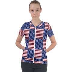 Red White Blue Stars And Stripes Short Sleeve Zip Up Jacket by yoursparklingshop