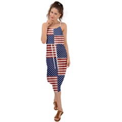 Red White Blue Stars And Stripes Waist Tie Cover Up Chiffon Dress