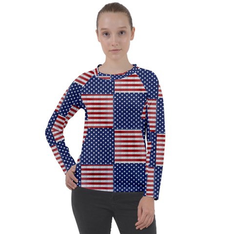 Red White Blue Stars And Stripes Women s Long Sleeve Raglan Tee by yoursparklingshop