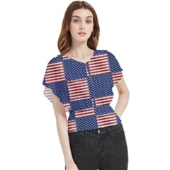 Red White Blue Stars And Stripes Butterfly Chiffon Blouse