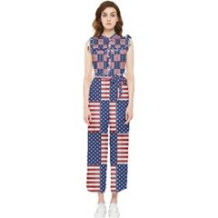 Red White Blue Stars And Stripes Women s Frill Top Jumpsuit by yoursparklingshop